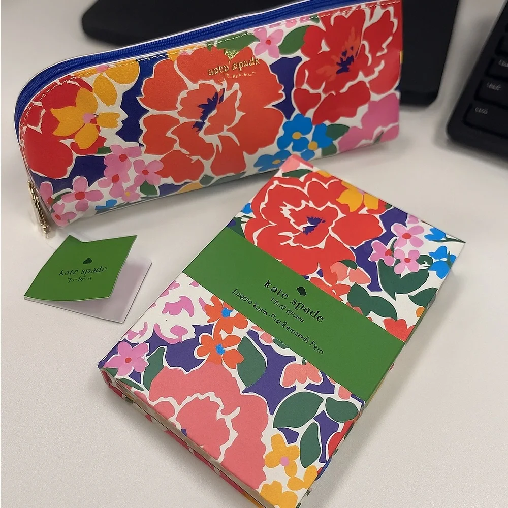 Kate Spade Colorful Floral Pouch and Notebook. 2 Piece Set NWT